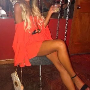Red off the shoulder Double Tie Romper